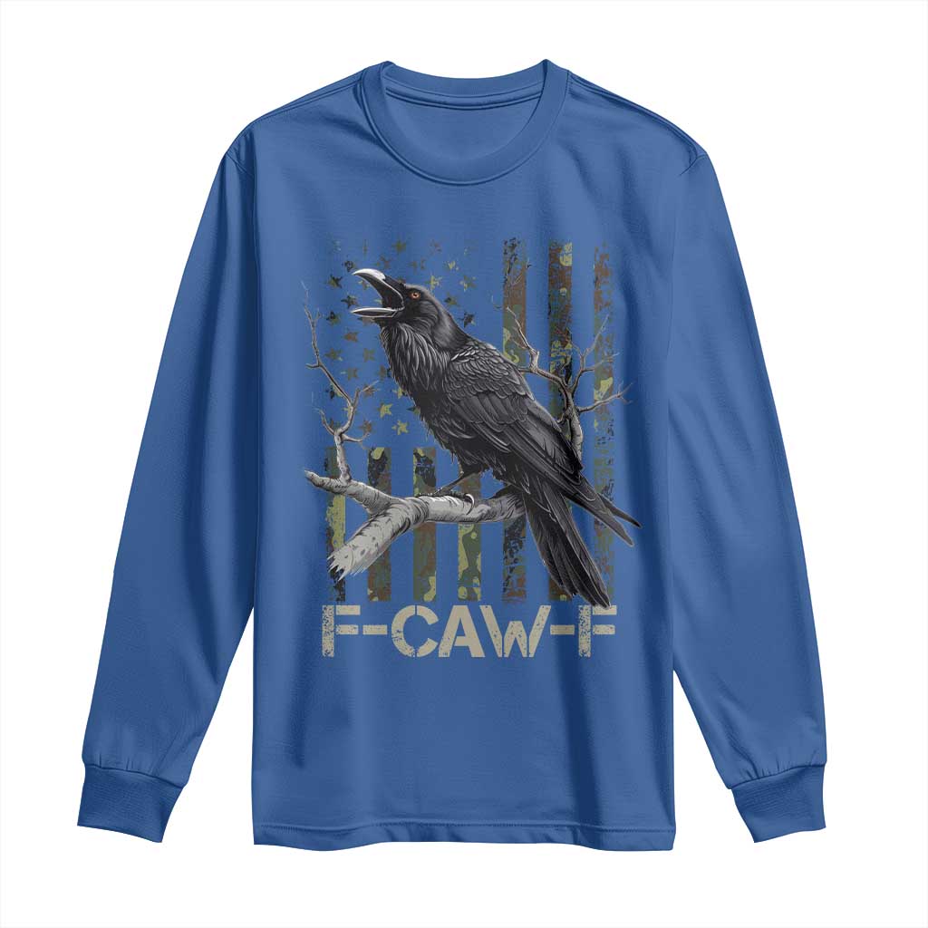 Funny Crow Long Sleeve Shirt F-Caw-F Raven Camo USA Flag Adult Humor TS10 Royal Blue Print Your Wear