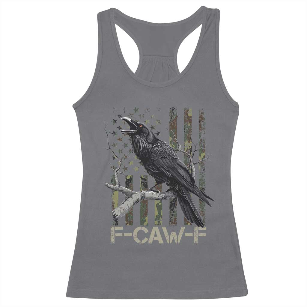 Funny Crow Racerback Tank Top F-Caw-F Raven Camo USA Flag Adult Humor TS10 Charcoal Print Your Wear