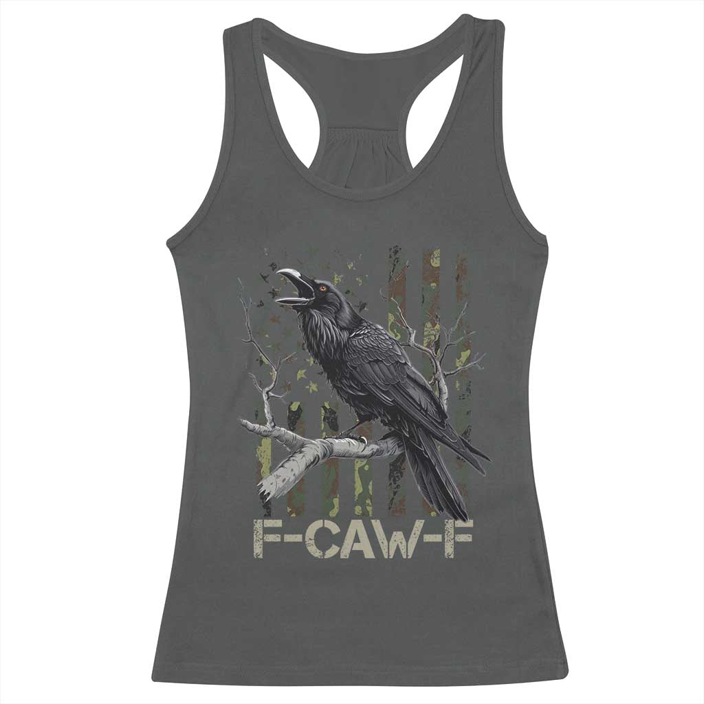 Funny Crow Racerback Tank Top F-Caw-F Raven Camo USA Flag Adult Humor TS10 Dark Heather Print Your Wear