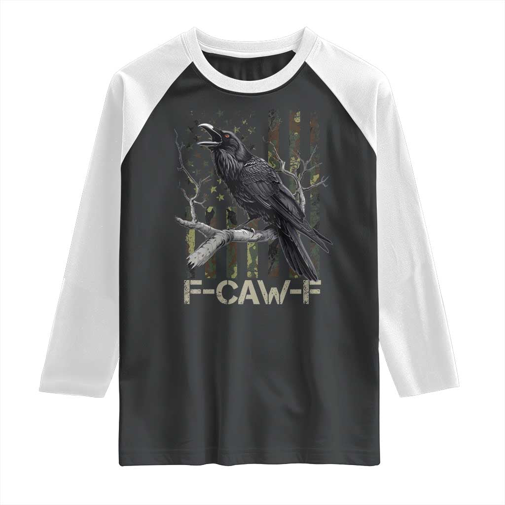 Funny Crow Raglan Shirt F-Caw-F Raven Camo USA Flag Adult Humor TS10 Black White Print Your Wear