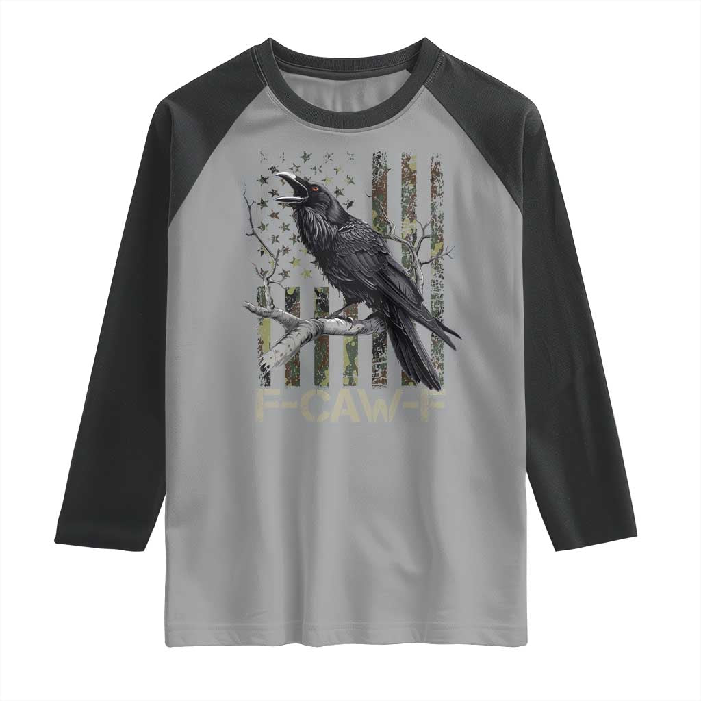 Funny Crow Raglan Shirt F-Caw-F Raven Camo USA Flag Adult Humor TS10 Sport Gray Black Print Your Wear