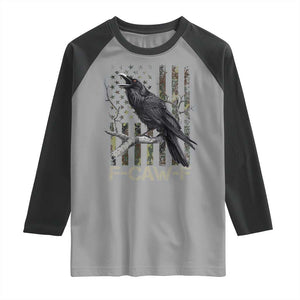 Funny Crow Raglan Shirt F-Caw-F Raven Camo USA Flag Adult Humor TS10 Sport Gray Black Print Your Wear
