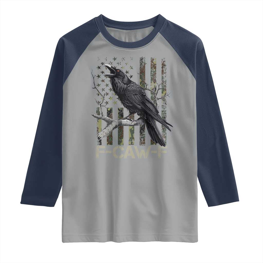 Funny Crow Raglan Shirt F-Caw-F Raven Camo USA Flag Adult Humor TS10 Sport Gray Navy Print Your Wear