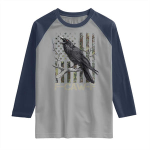 Funny Crow Raglan Shirt F-Caw-F Raven Camo USA Flag Adult Humor TS10 Sport Gray Navy Print Your Wear