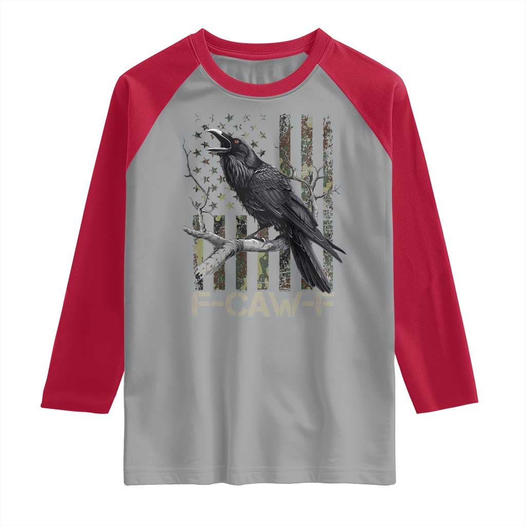 Funny Crow Raglan Shirt F-Caw-F Raven Camo USA Flag Adult Humor TS10 Sport Gray Red Print Your Wear
