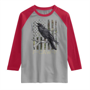 Funny Crow Raglan Shirt F-Caw-F Raven Camo USA Flag Adult Humor TS10 Sport Gray Red Print Your Wear