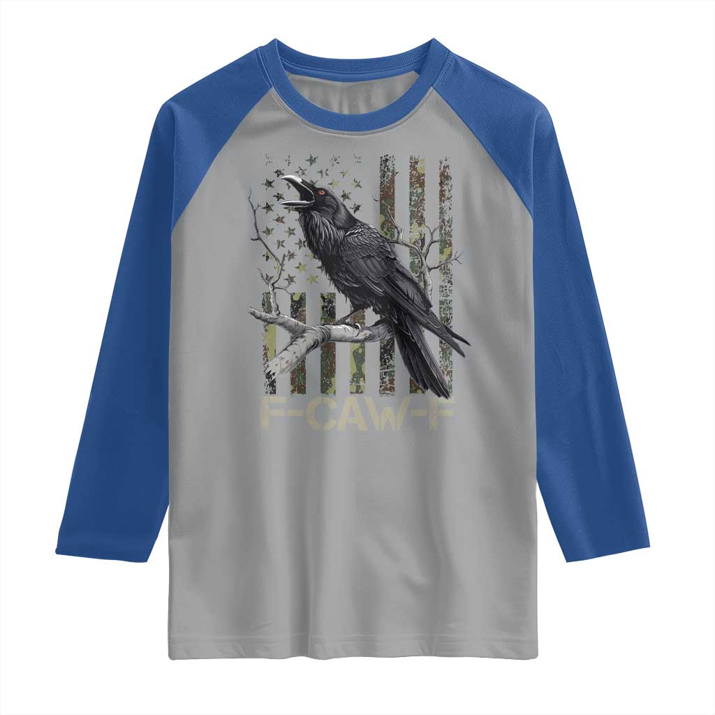 Funny Crow Raglan Shirt F-Caw-F Raven Camo USA Flag Adult Humor TS10 Sport Gray Royal Print Your Wear