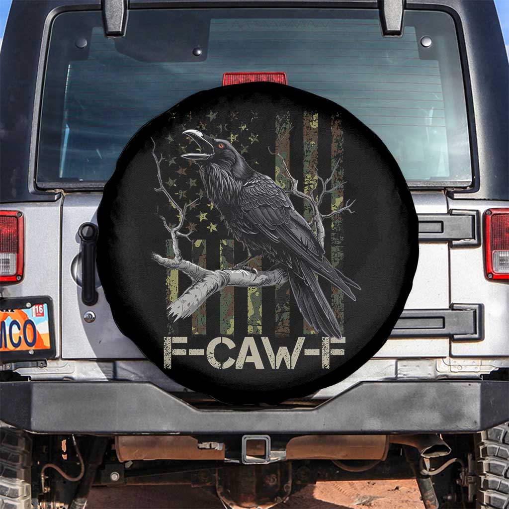 Funny Crow Spare Tire Cover F-Caw-F Raven Camo USA Flag Adult Humor TS10 No hole Black Print Your Wear