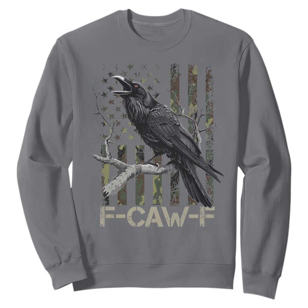 Funny Crow Sweatshirt F-Caw-F Raven Camo USA Flag Adult Humor TS10 Charcoal Print Your Wear