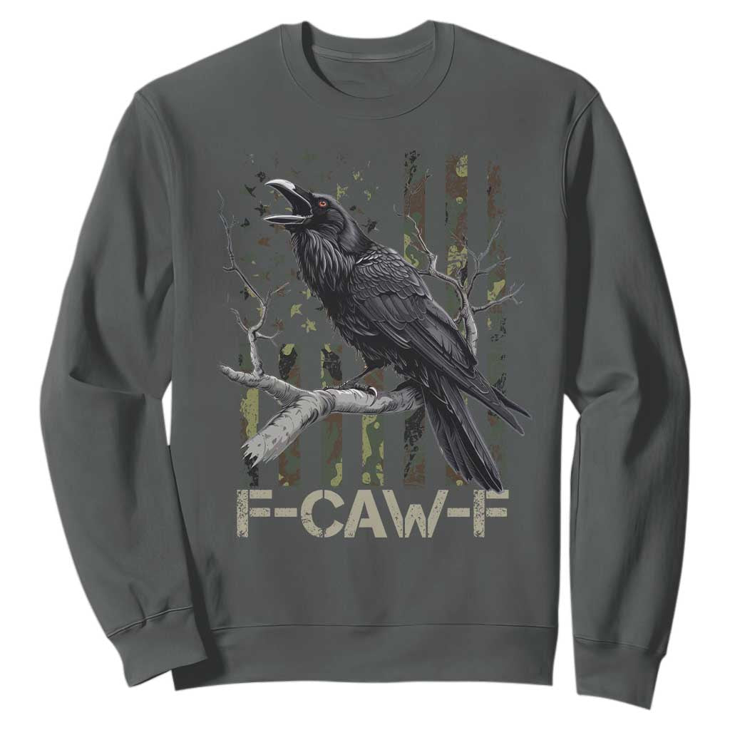 Funny Crow Sweatshirt F-Caw-F Raven Camo USA Flag Adult Humor TS10 Dark Heather Print Your Wear