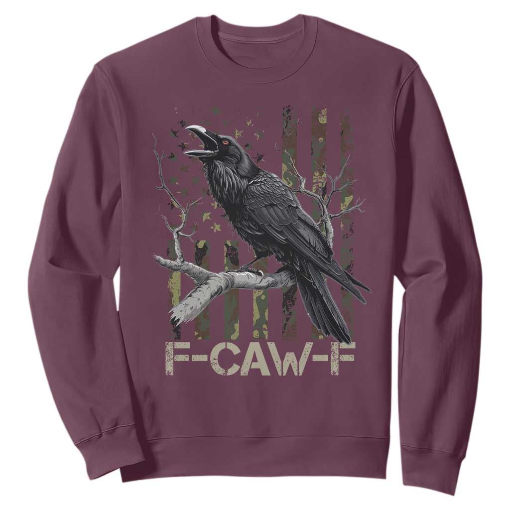 Funny Crow Sweatshirt F-Caw-F Raven Camo USA Flag Adult Humor TS10 Maroon Print Your Wear