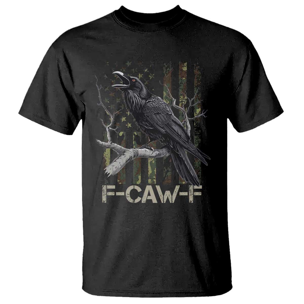 Funny Crow T Shirt F-Caw-F Raven Camo USA Flag Adult Humor TS10 Black Print Your Wear