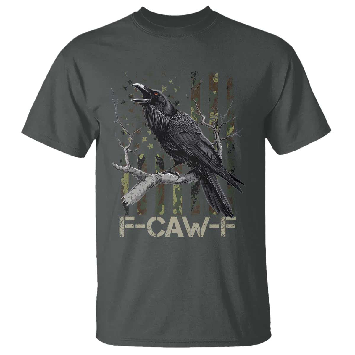 Funny Crow T Shirt - F-Caw-F Raven Camo USA Flag Adult Humor Tee TS10 Dark Heather Print Your Wear