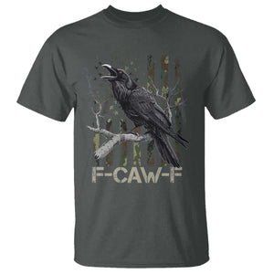 Funny Crow T Shirt - F-Caw-F Raven Camo USA Flag Adult Humor Tee TS10 Dark Heather Print Your Wear