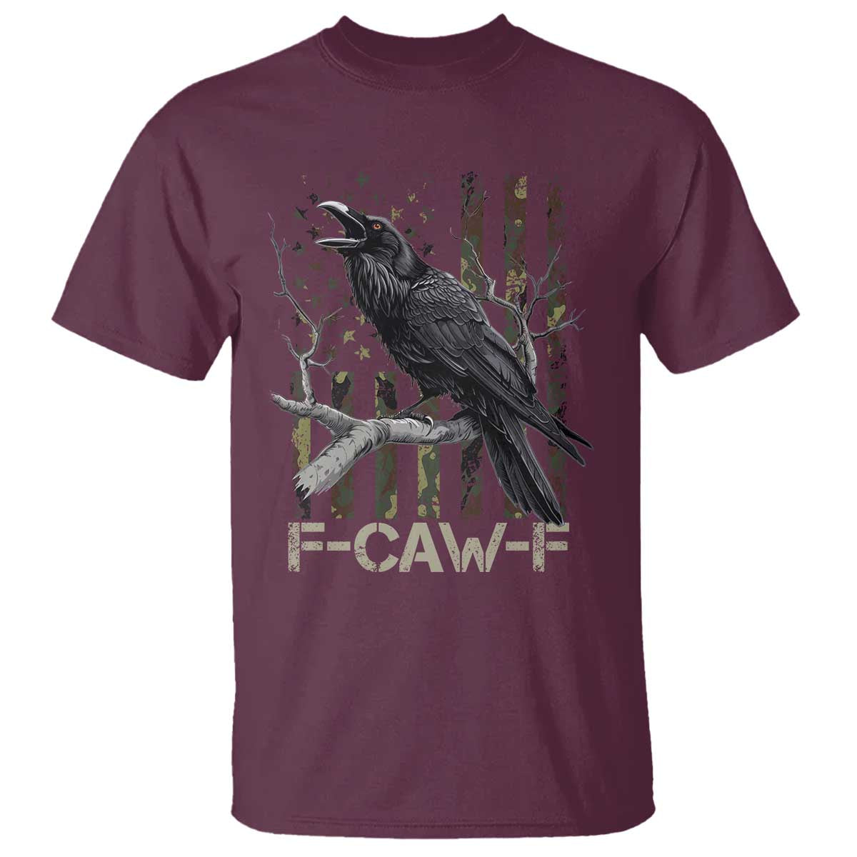 Funny Crow T Shirt F-Caw-F Raven Camo USA Flag Adult Humor TS10 Maroon Print Your Wear