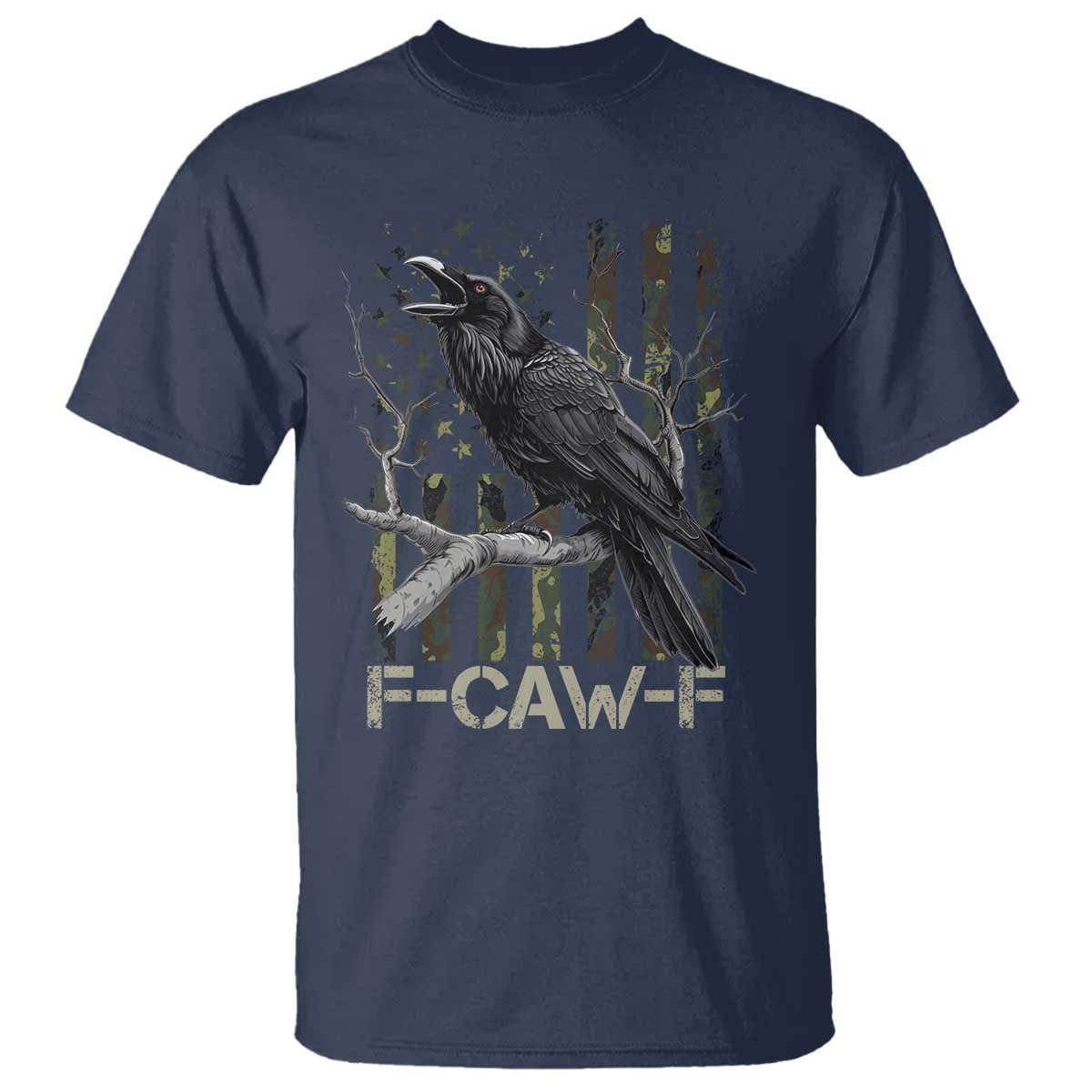 Funny Crow T Shirt - F-Caw-F Raven Camo USA Flag Adult Humor Tee TS10 Navy Print Your Wear