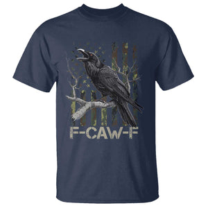 Funny Crow T Shirt - F-Caw-F Raven Camo USA Flag Adult Humor Tee TS10 Navy Print Your Wear
