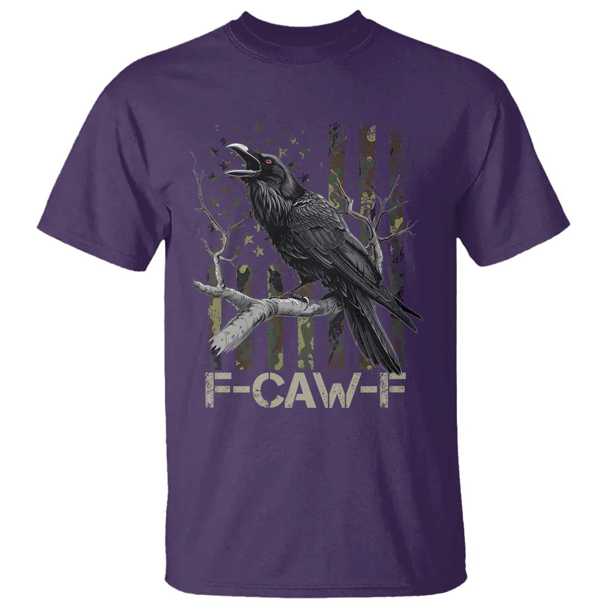 Funny Crow T Shirt F-Caw-F Raven Camo USA Flag Adult Humor TS10 Purple Print Your Wear