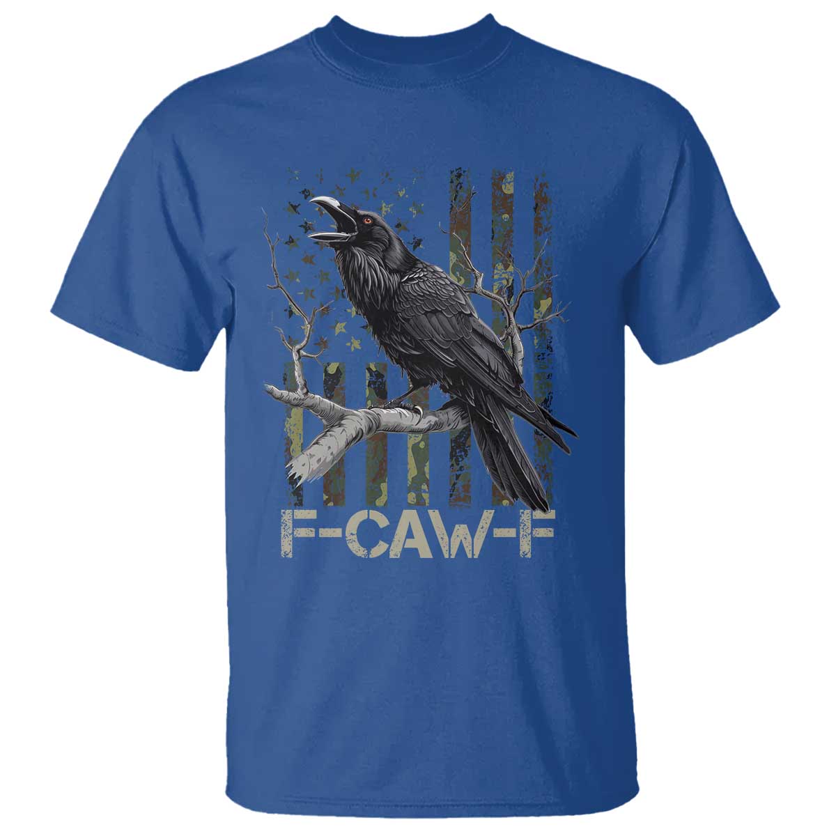 Funny Crow T Shirt - F-Caw-F Raven Camo USA Flag Adult Humor Tee TS10 Royal Blue Print Your Wear