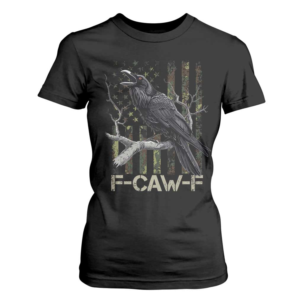 Funny Crow T Shirt For Women F-Caw-F Raven Camo USA Flag Adult Humor TS10 Black Print Your Wear