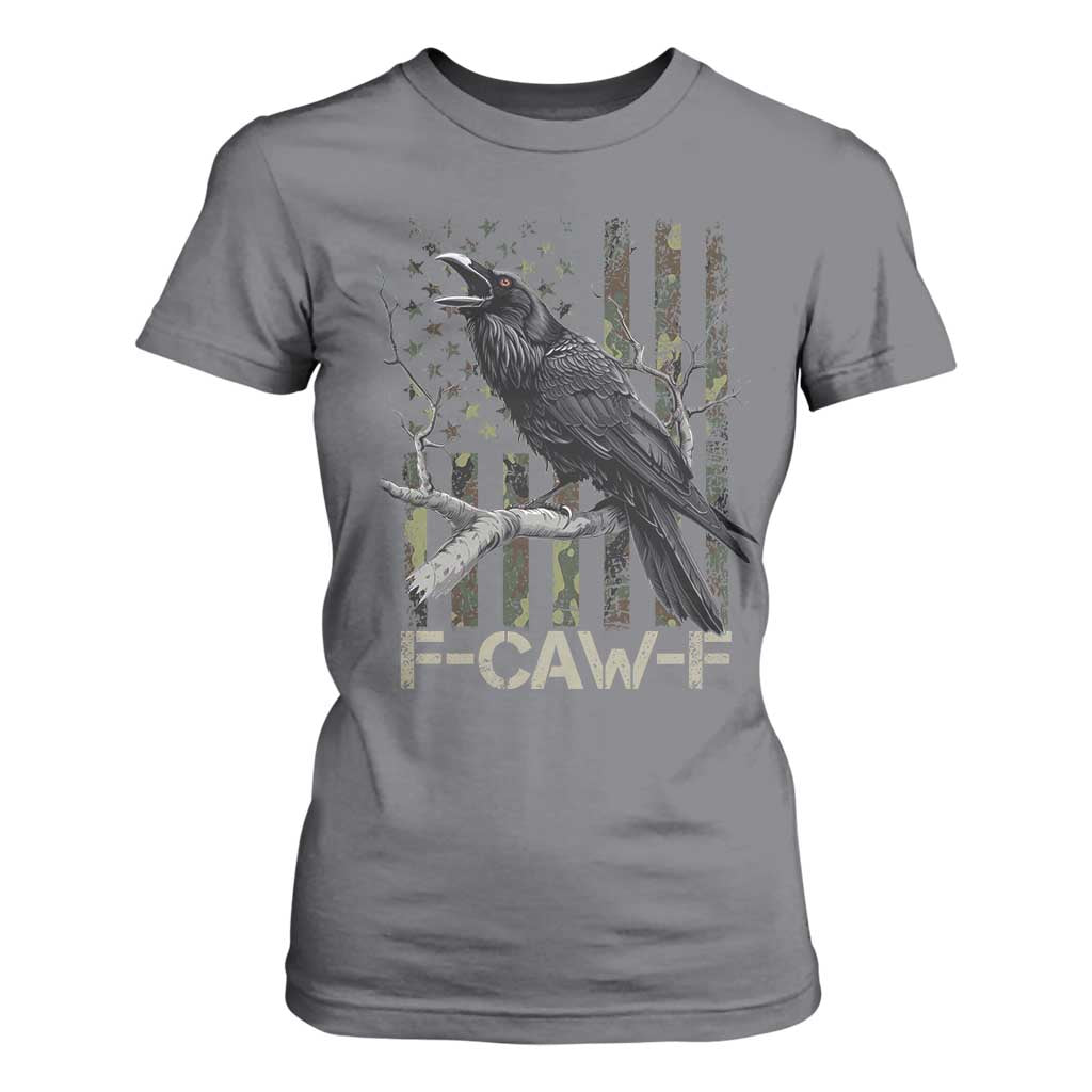 Funny Crow T Shirt For Women F-Caw-F Raven Camo USA Flag Adult Humor TS10 Charcoal Print Your Wear