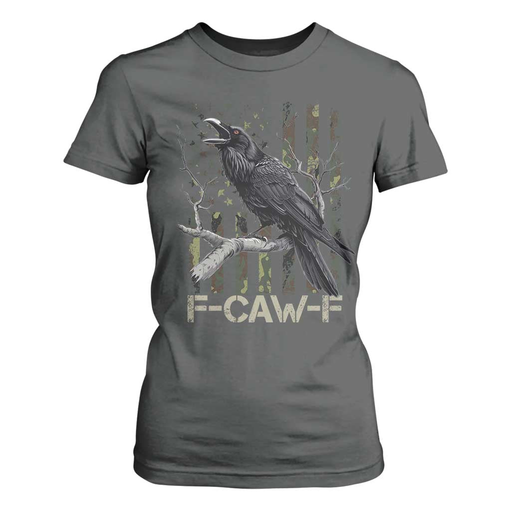 Funny Crow T Shirt For Women F-Caw-F Raven Camo USA Flag Adult Humor TS10 Dark Heather Print Your Wear