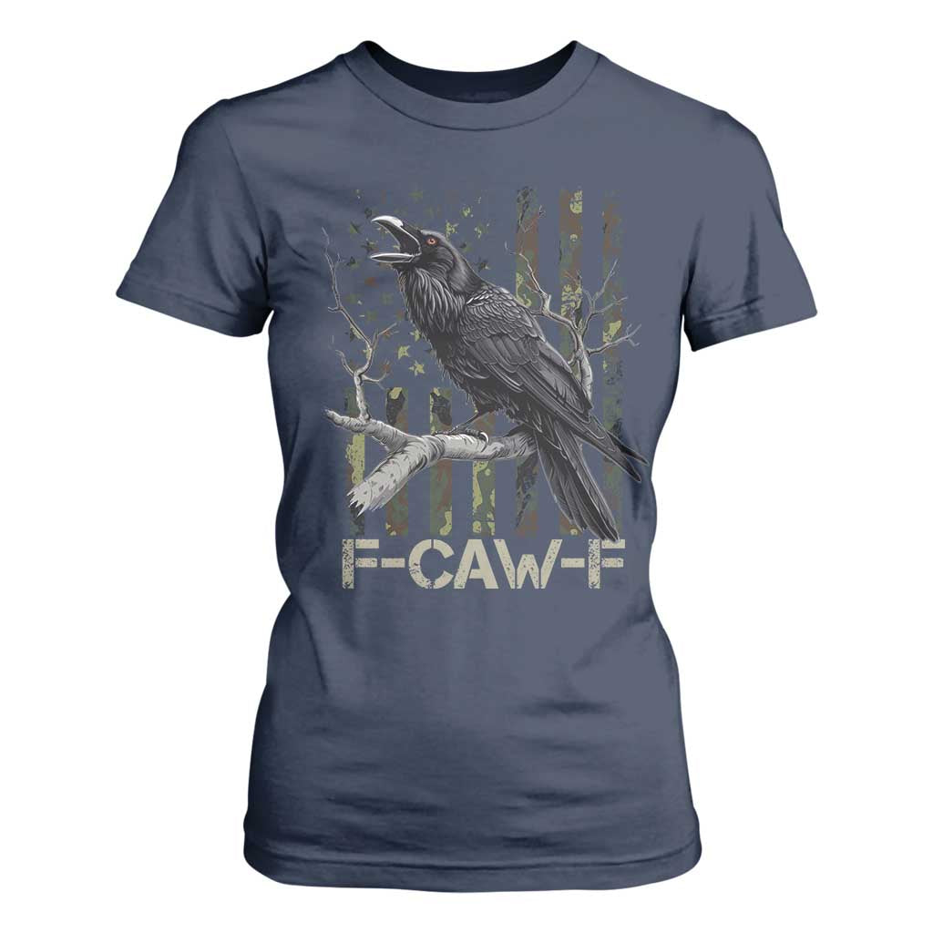 Funny Crow T Shirt For Women F-Caw-F Raven Camo USA Flag Adult Humor TS10 Navy Print Your Wear