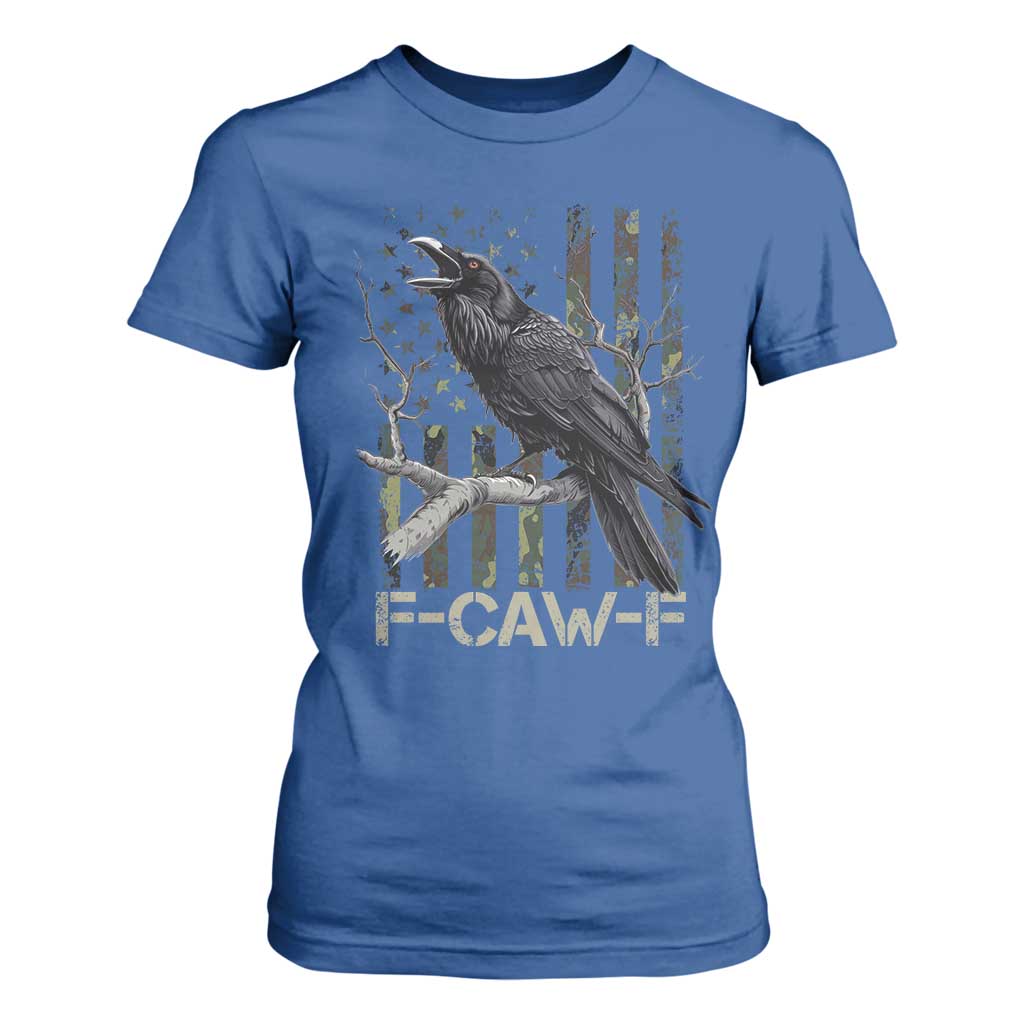 Funny Crow T Shirt For Women F-Caw-F Raven Camo USA Flag Adult Humor TS10 Royal Blue Print Your Wear