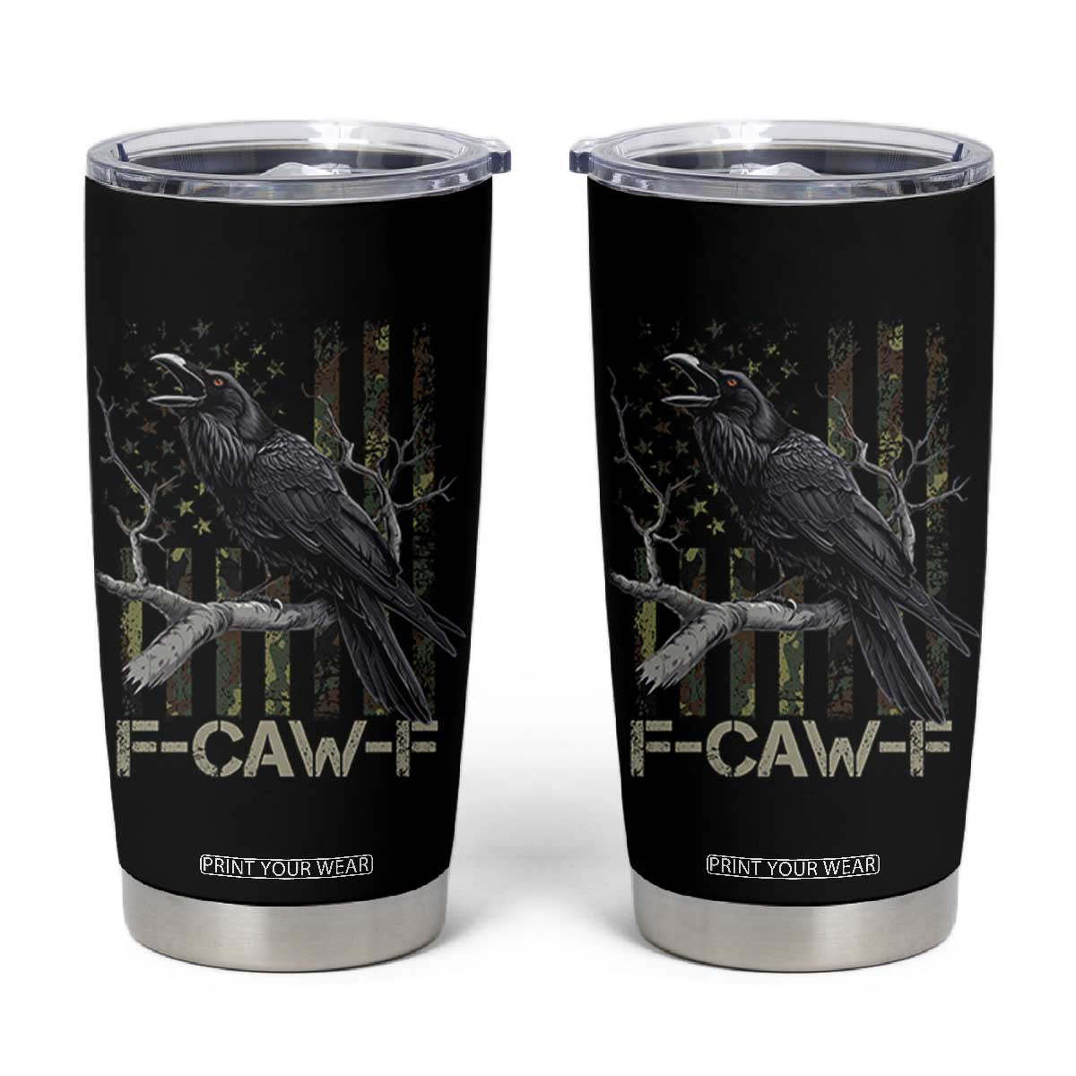 Funny Crow Tumbler Cup F-Caw-F Raven Camo USA Flag Adult Humor TS10 Black Print Your Wear