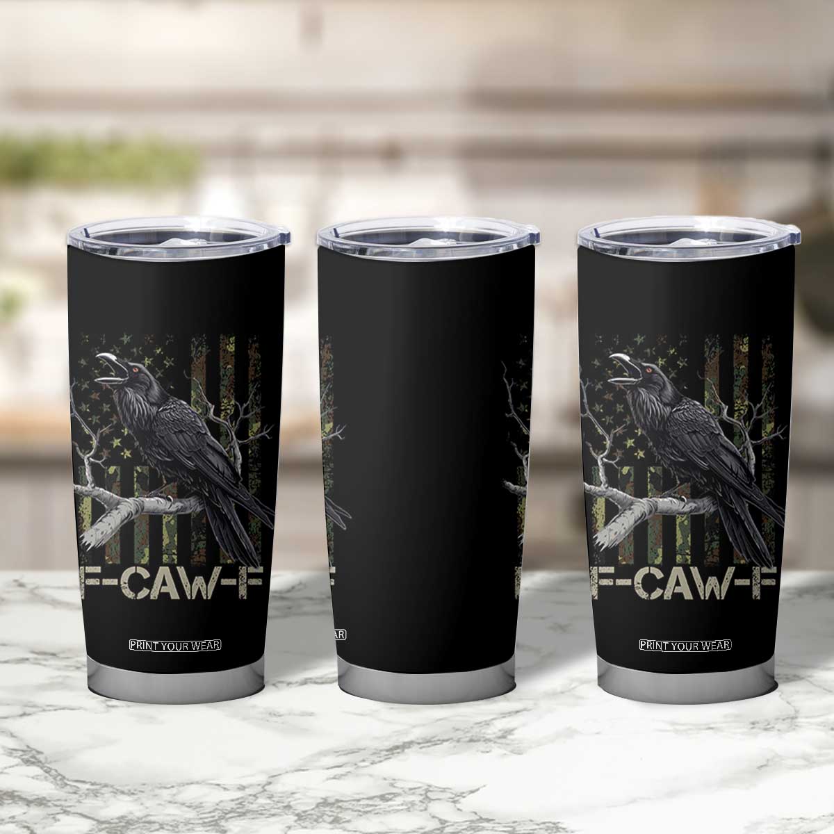 Funny Crow Tumbler Cup F-Caw-F Raven Camo USA Flag Adult Humor TS10 Print Your Wear