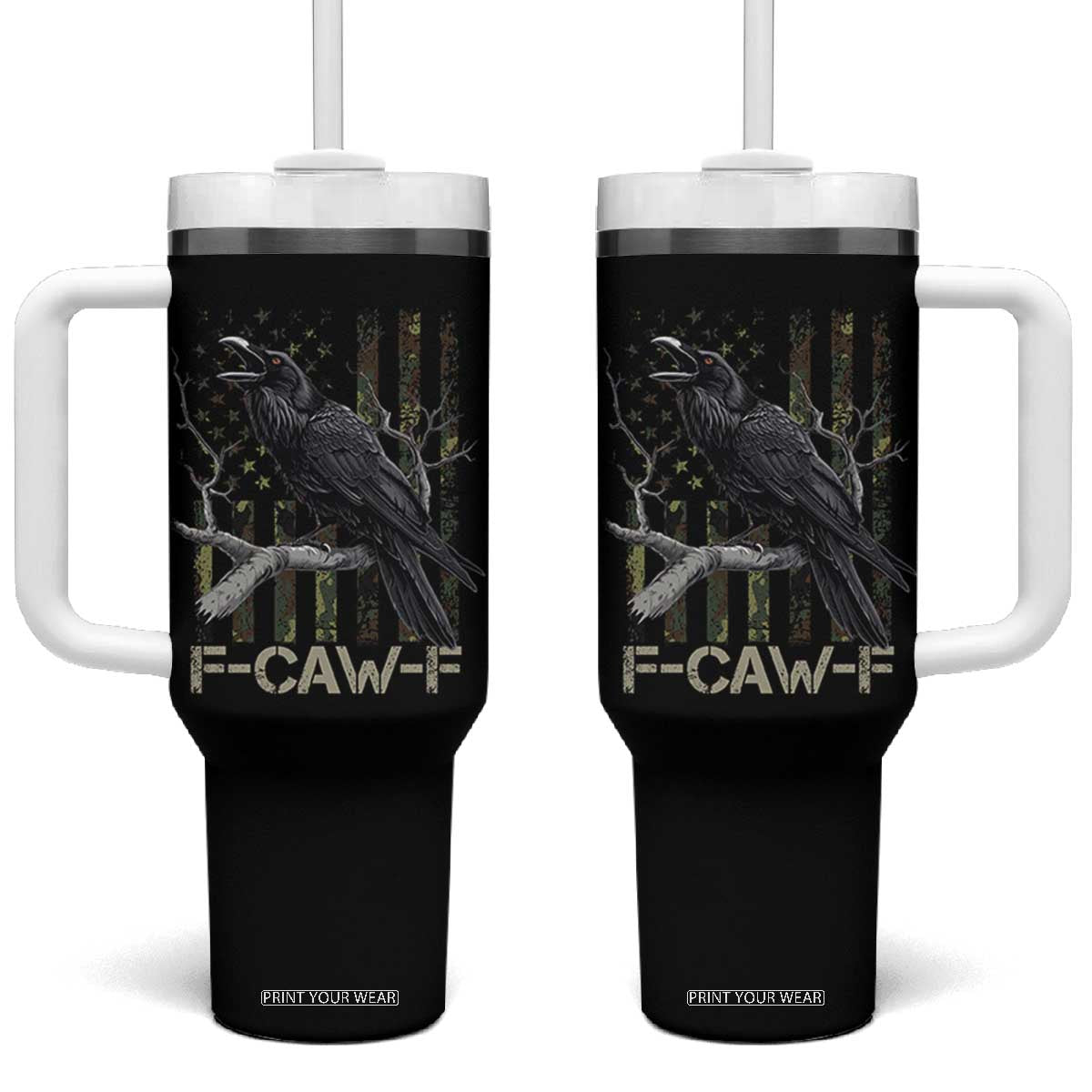 Funny Crow Tumbler With Handle F-Caw-F Raven Camo USA Flag Adult Humor TS10 One Size: 40 oz Black Print Your Wear