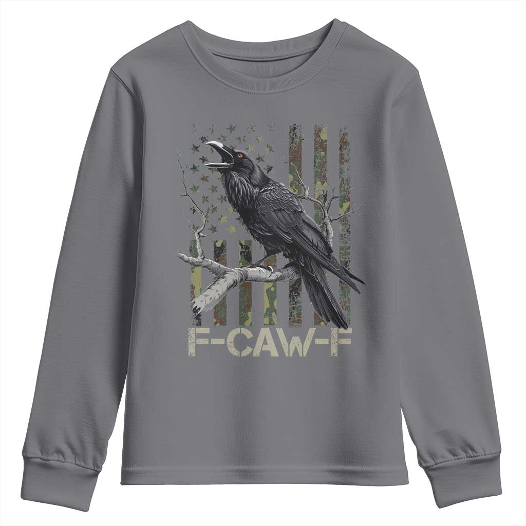 Funny Crow Youth Sweatshirt F-Caw-F Raven Camo USA Flag Adult Humor TS10 Charcoal Print Your Wear
