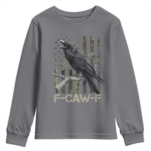 Funny Crow Youth Sweatshirt F-Caw-F Raven Camo USA Flag Adult Humor TS10 Charcoal Print Your Wear