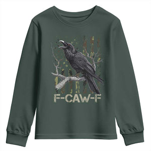 Funny Crow Youth Sweatshirt F-Caw-F Raven Camo USA Flag Adult Humor TS10 Dark Forest Green Print Your Wear