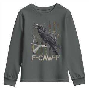 Funny Crow Youth Sweatshirt F-Caw-F Raven Camo USA Flag Adult Humor TS10 Dark Heather Print Your Wear