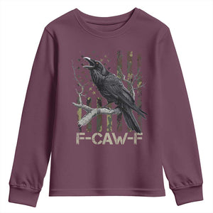 Funny Crow Youth Sweatshirt F-Caw-F Raven Camo USA Flag Adult Humor TS10 Maroon Print Your Wear