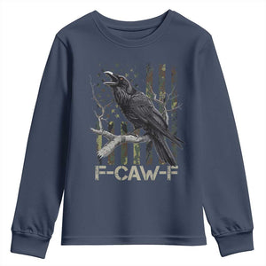 Funny Crow Youth Sweatshirt F-Caw-F Raven Camo USA Flag Adult Humor TS10 Navy Print Your Wear