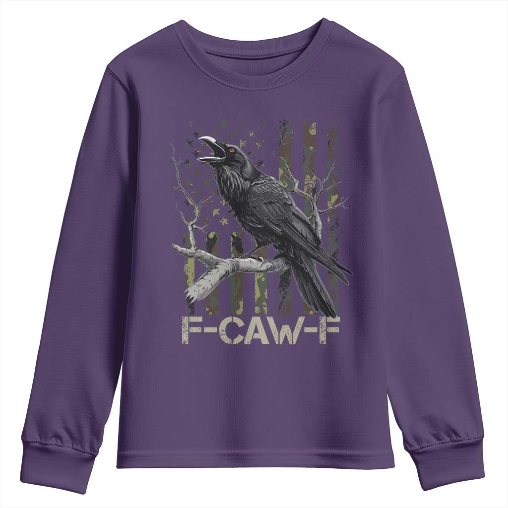 Funny Crow Youth Sweatshirt F-Caw-F Raven Camo USA Flag Adult Humor TS10 Purple Print Your Wear