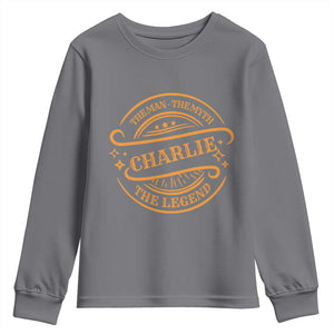Charlie Kirk Memorial Youth Sweatshirt Vintage The Man The Myth The Legend TS10 Charcoal Print Your Wear