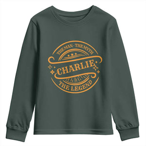 Charlie Kirk Memorial Youth Sweatshirt Vintage The Man The Myth The Legend TS10 Dark Forest Green Print Your Wear