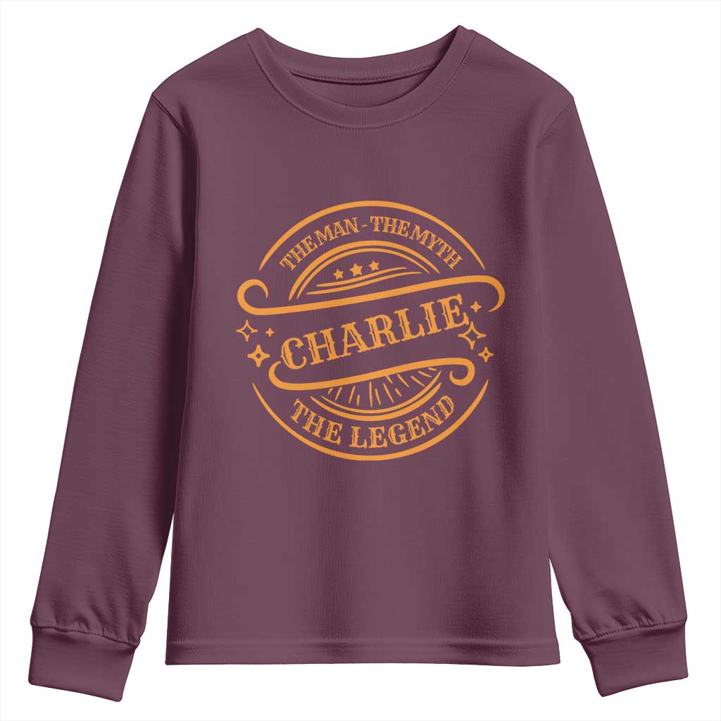Charlie Kirk Memorial Youth Sweatshirt Vintage The Man The Myth The Legend TS10 Maroon Print Your Wear