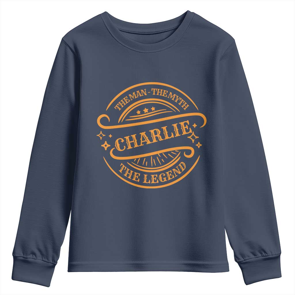 Charlie Kirk Memorial Youth Sweatshirt Vintage The Man The Myth The Legend TS10 Navy Print Your Wear