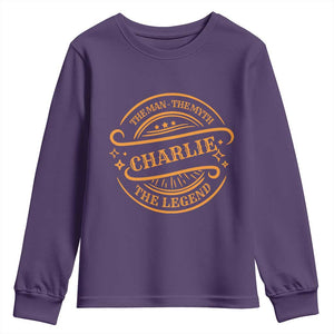Charlie Kirk Memorial Youth Sweatshirt Vintage The Man The Myth The Legend TS10 Purple Print Your Wear