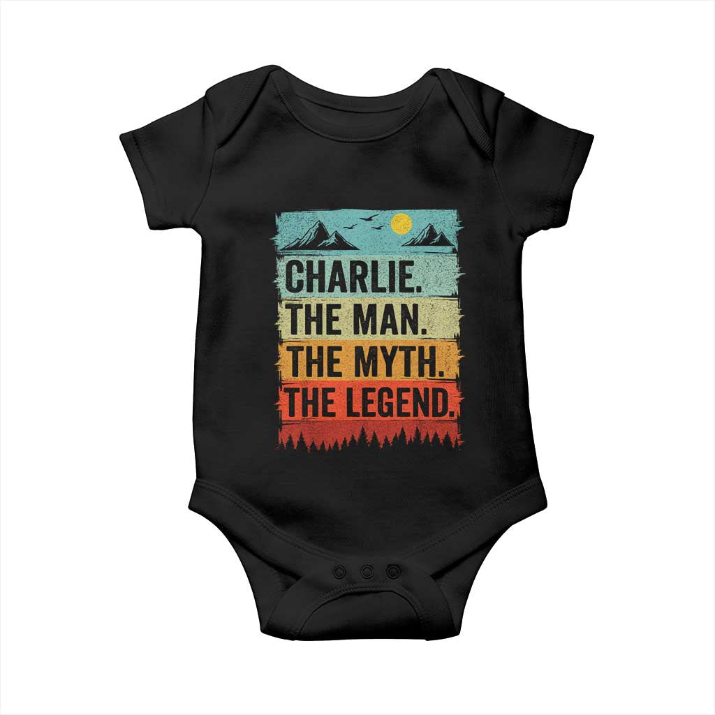 Charlie The Man The Myth The Legend Baby Onesie Retro Vintage TS10 Black Print Your Wear