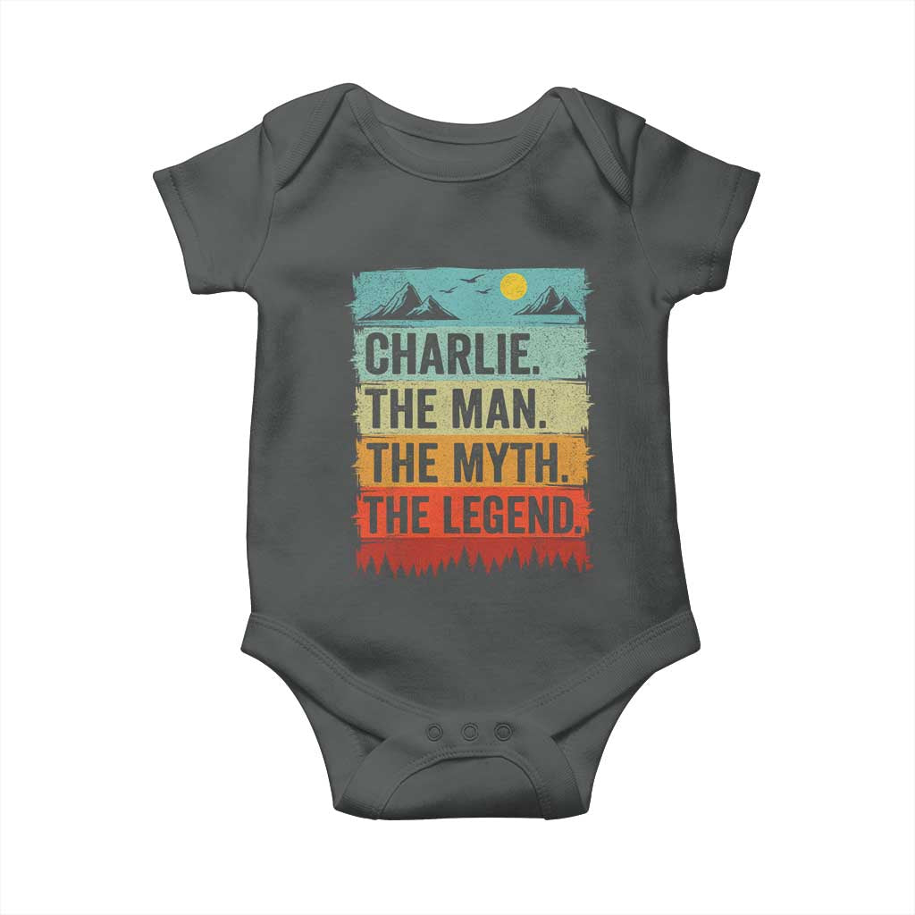 Charlie The Man The Myth The Legend Baby Onesie Retro Vintage TS10 Dark Heather Print Your Wear