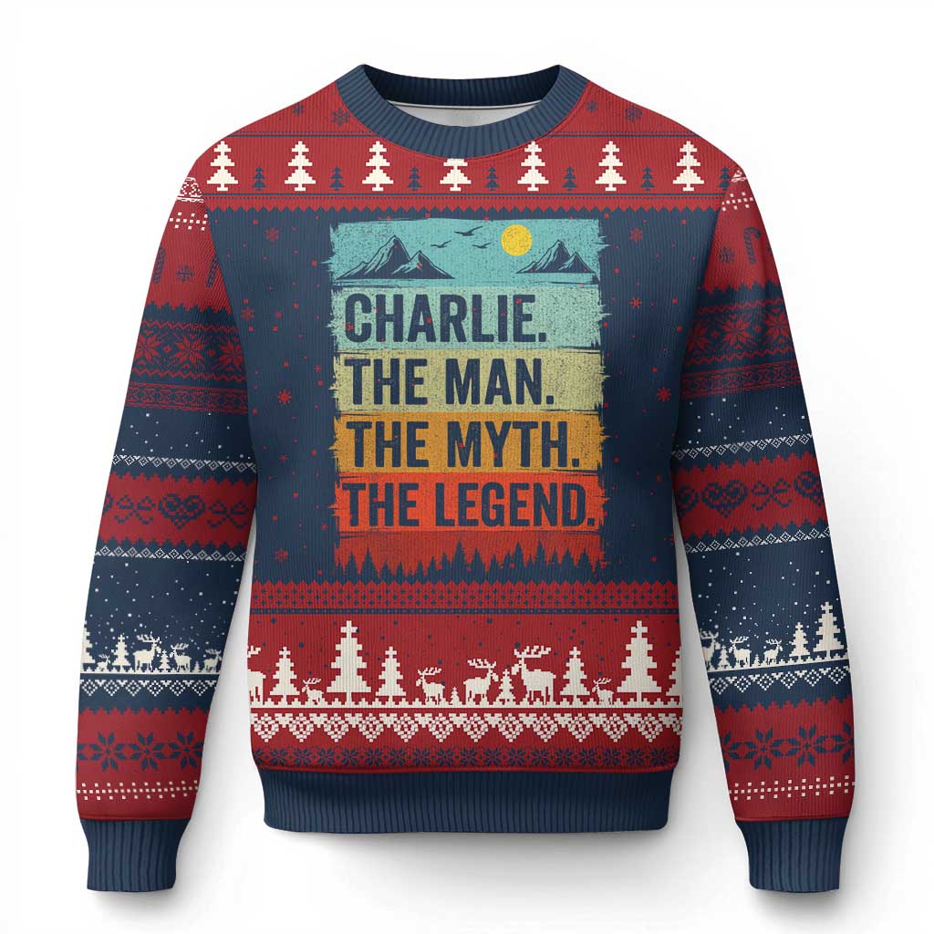 Charlie The Man The Myth The Legend Ugly Christmas Sweater Retro Vintage TS10 Navy Red Print Your Wear