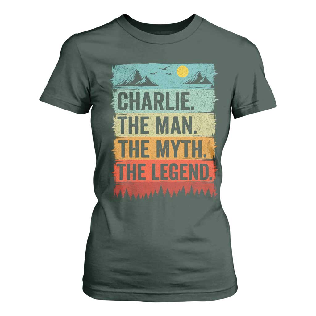Charlie The Man The Myth The Legend T Shirt For Women Retro Vintage TS10 Dark Forest Green Print Your Wear