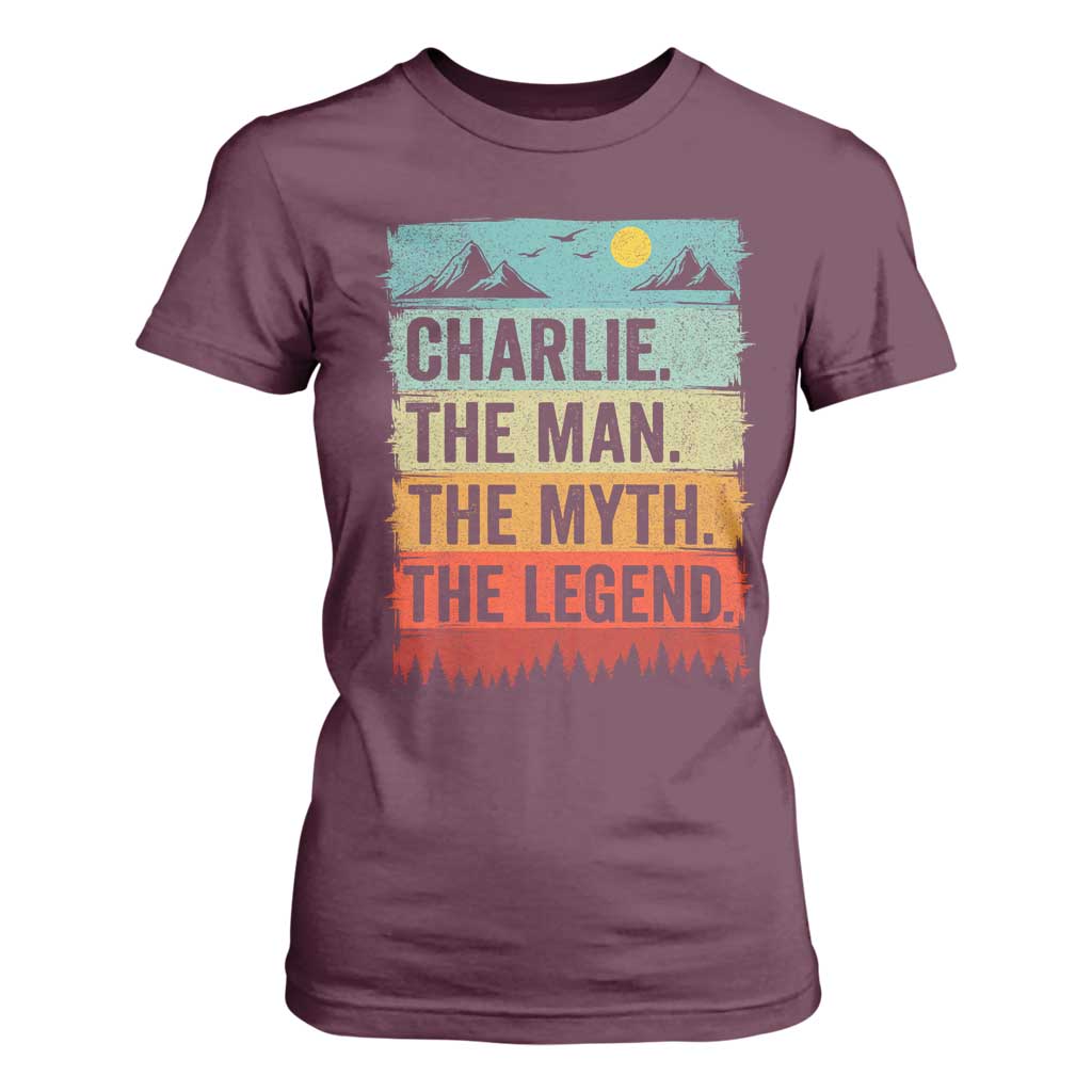 Charlie The Man The Myth The Legend T Shirt For Women Retro Vintage TS10 Maroon Print Your Wear