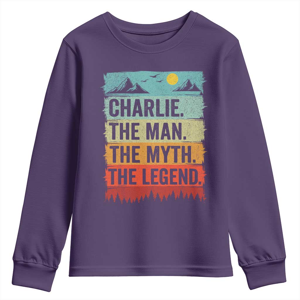 Charlie The Man The Myth The Legend Youth Sweatshirt Retro Vintage TS10 Purple Print Your Wear