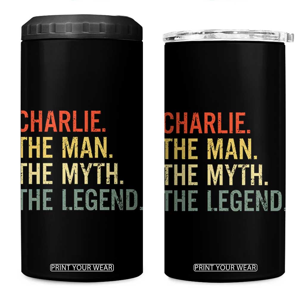Retro Charlie The Man The Myth The Legend 4 in 1 Can Cooler Tumbler TS10 One Size: 16 oz Black Print Your Wear